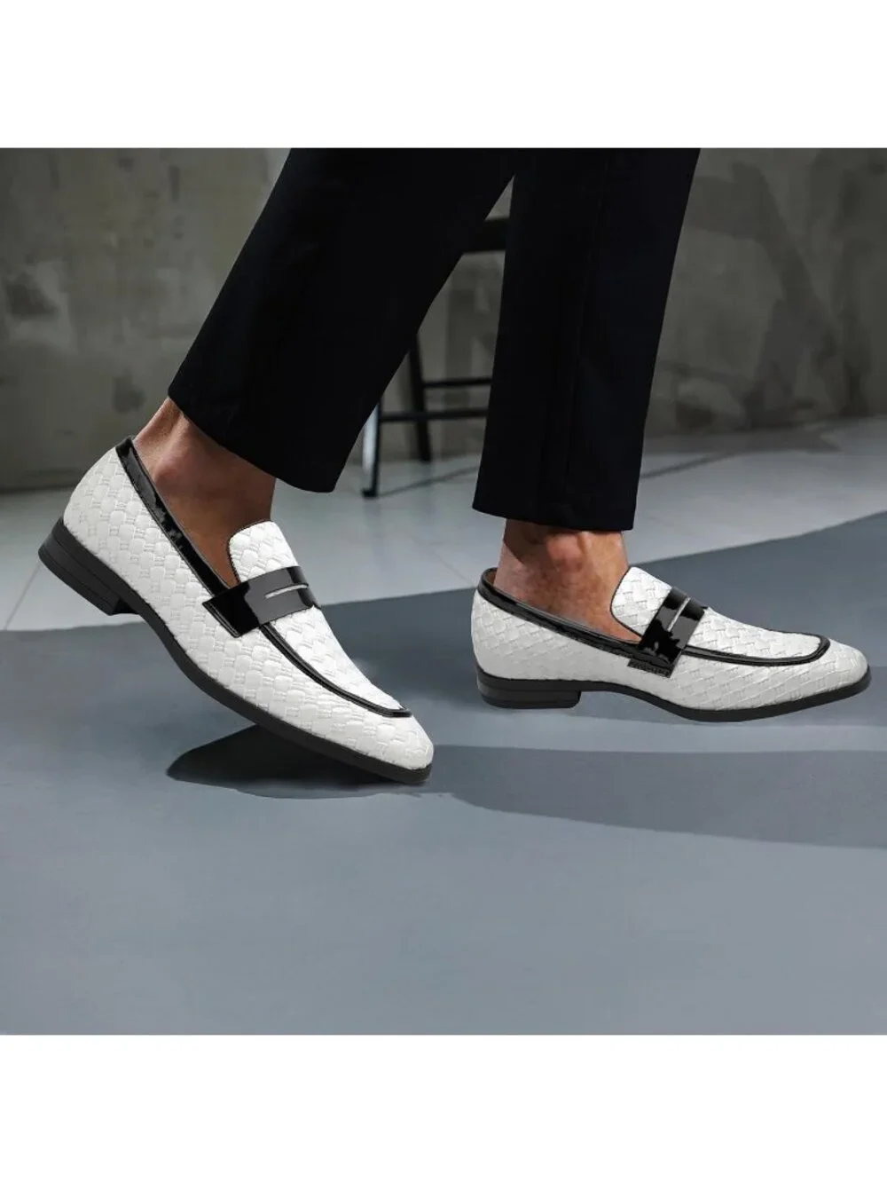 Men's White39 Rubber Velvet Loafers Low Heels Round Toe Tuxedo Wedding Shoes